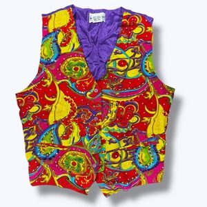 Vintage 90s Vest S Multicolor Beaded Sequin Camp Maximalist Avant Garde Art Deco